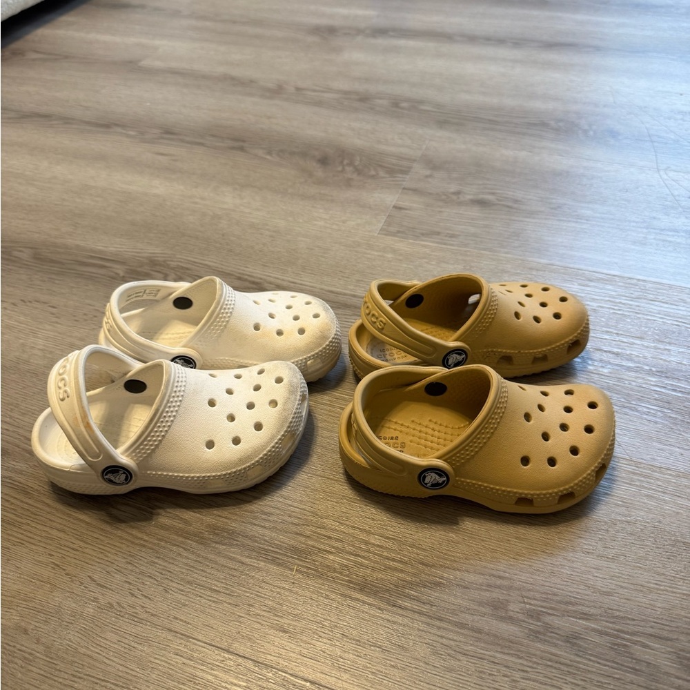 CROCS White and Tan Sandals with Perforated Design